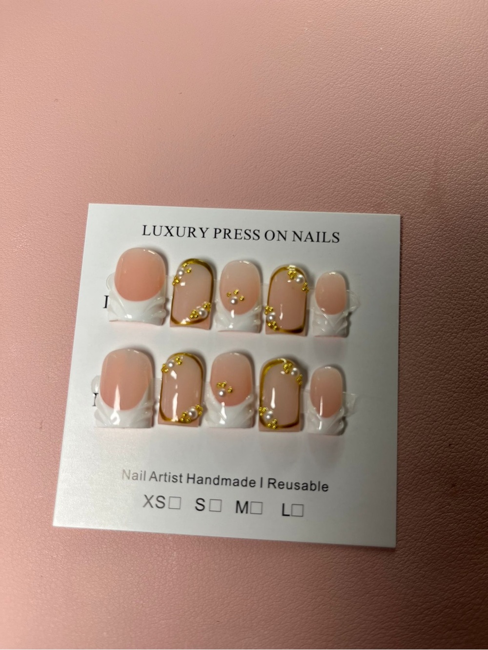 Luxury Cream, White & Gold Press-On Nails | Handmade French Tip Set ✨💅
